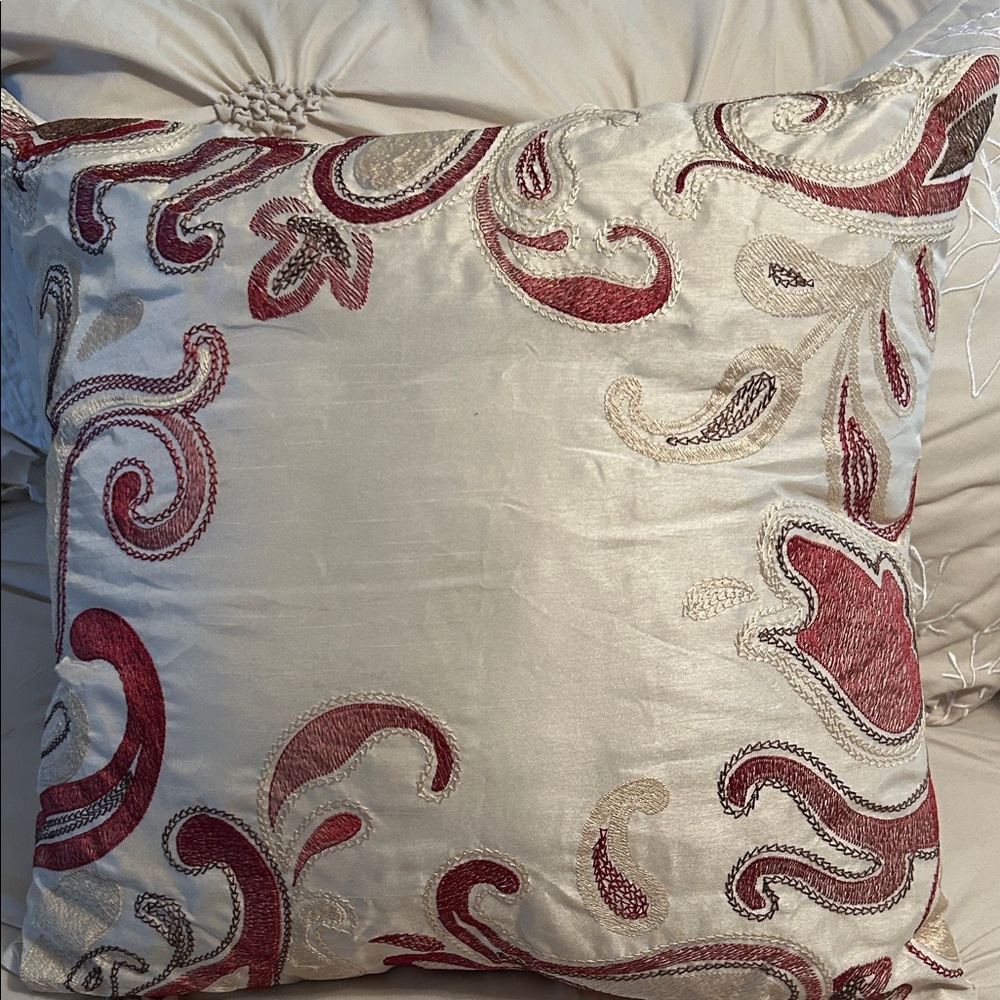 Elegant Paisley Embroidered Pillow